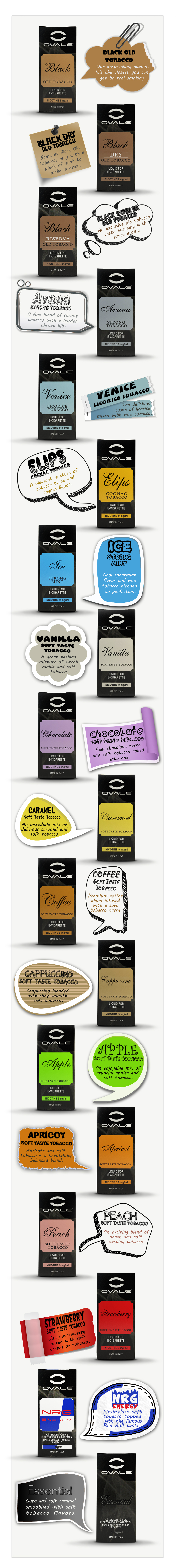 ovale electronic cigarette eliquid, description of flavors
