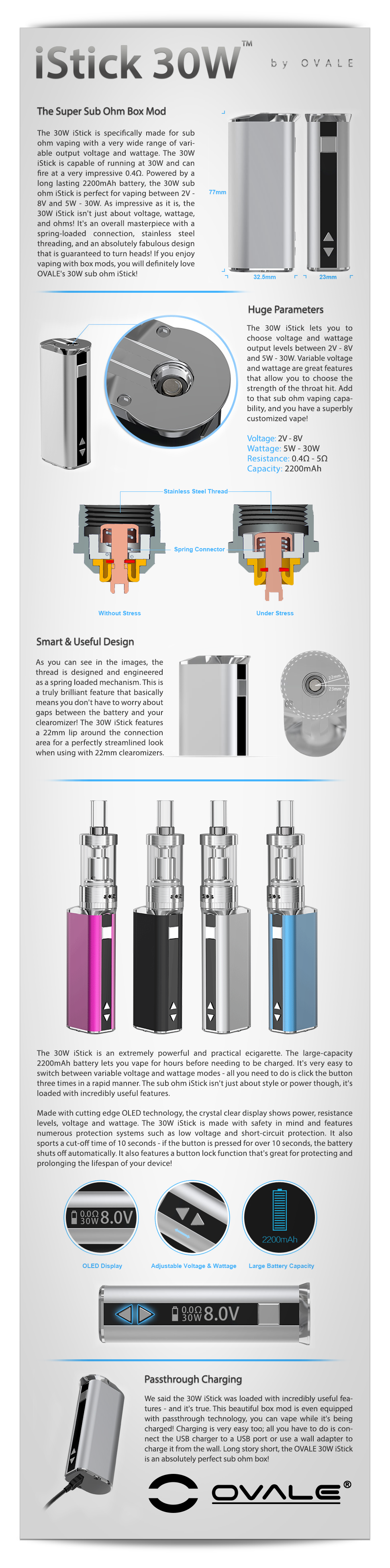 electronic cigarette, ecig, e, cig, sub ohm, istick, ovale, eleaf, 30w